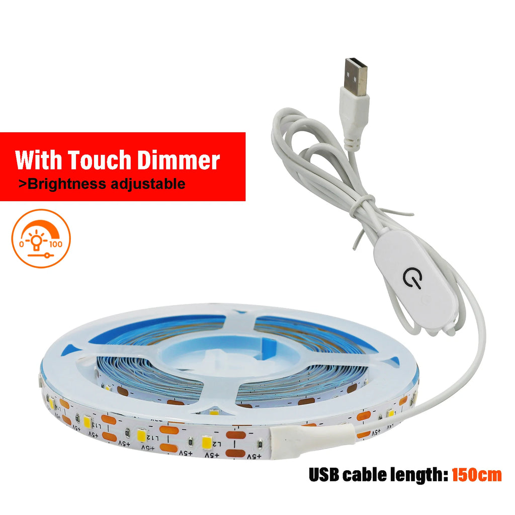 USB LED Strip Light DC5V 2835 With Dimmer/ON OFF Switch Warm Cool White Red Blue Green Pink Led Ribbon Ceiling Cabinet Light