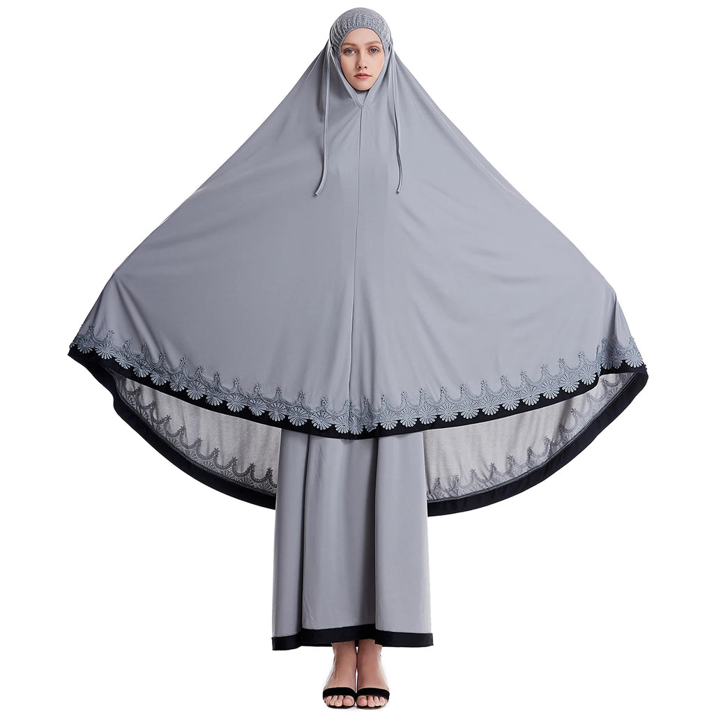Muslim Women Burqa Dress Lace Two-piece Suit Ethnic Lady Hijab Abaya Suit Ramadan Eid Prayer Garment