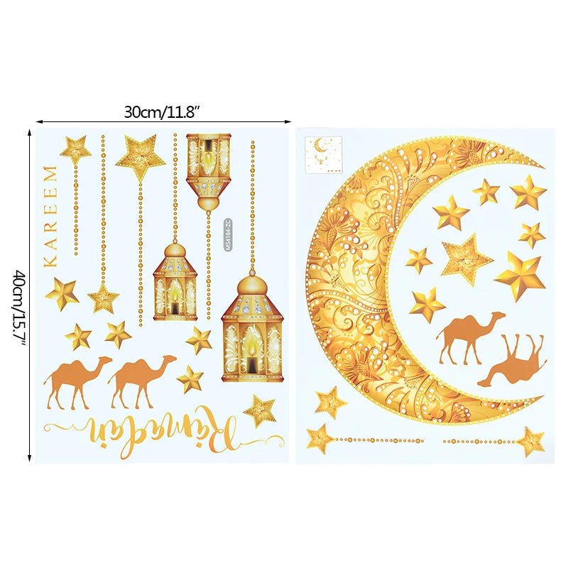 Eid Mubarak Window Sticker 2025 Ramadan Kareem Wall Sticker Muslim Islamic Festival Party Decoration Supplie Electrostatic Decal