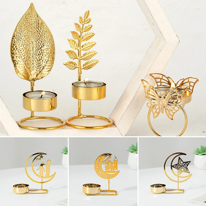 Ramadan Candlestick Home Decor Eid Mubarak Candle Holder Table Ornament Muslim Festival Party Crescent Moon Star Decor