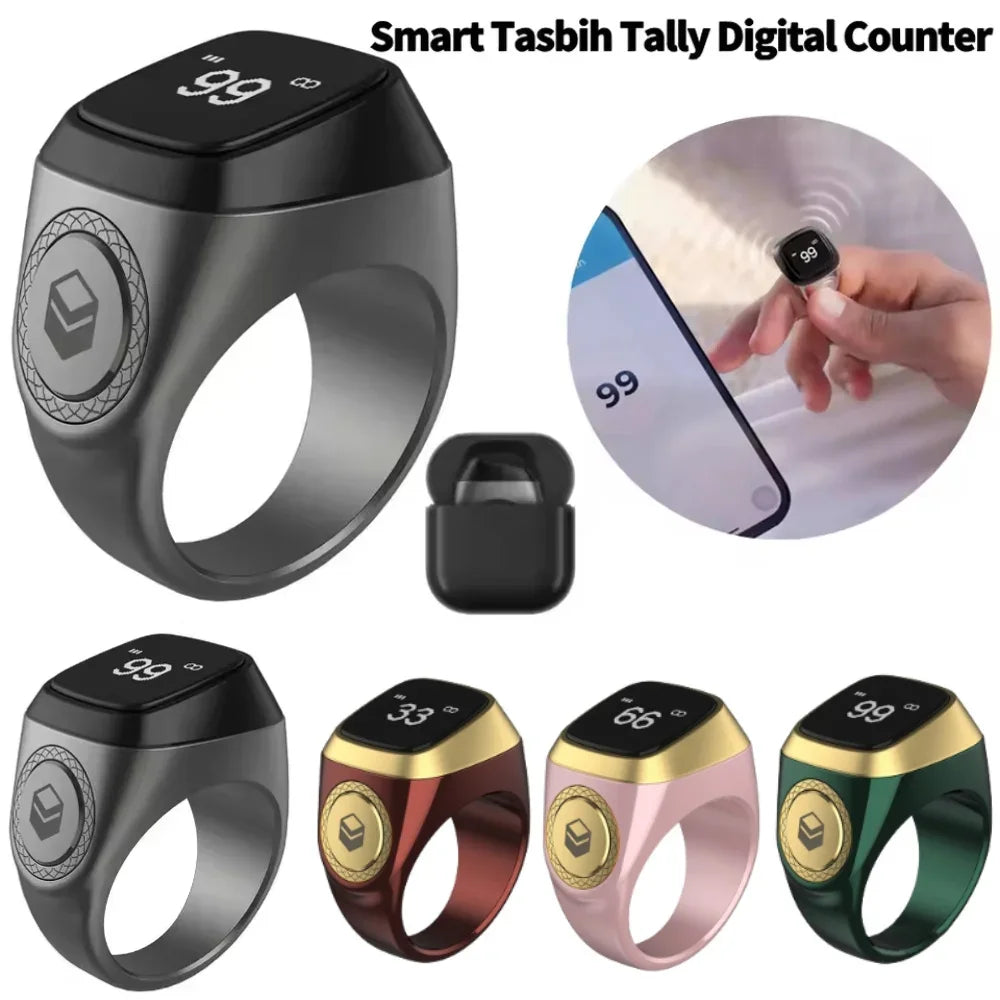 20mm Ring Tasbih Counter with Charging Box Counter Smart Ring Bluetooth-compatible 5.1 Vibration Reminder Zinc Alloy for Muslims