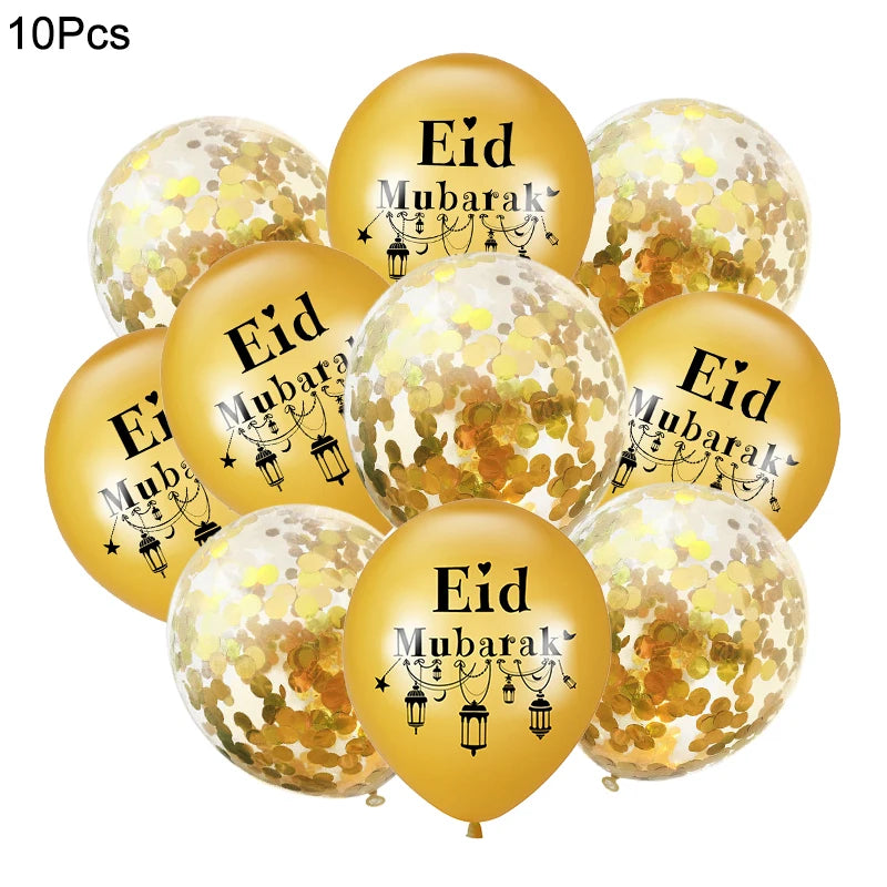 10Pcs Eid Mubarak Latex Confetti Balloons Islamic Muslim Party Supplies 2023 Ramadan Kareem Decoration For Home Eid Al Adha Gift