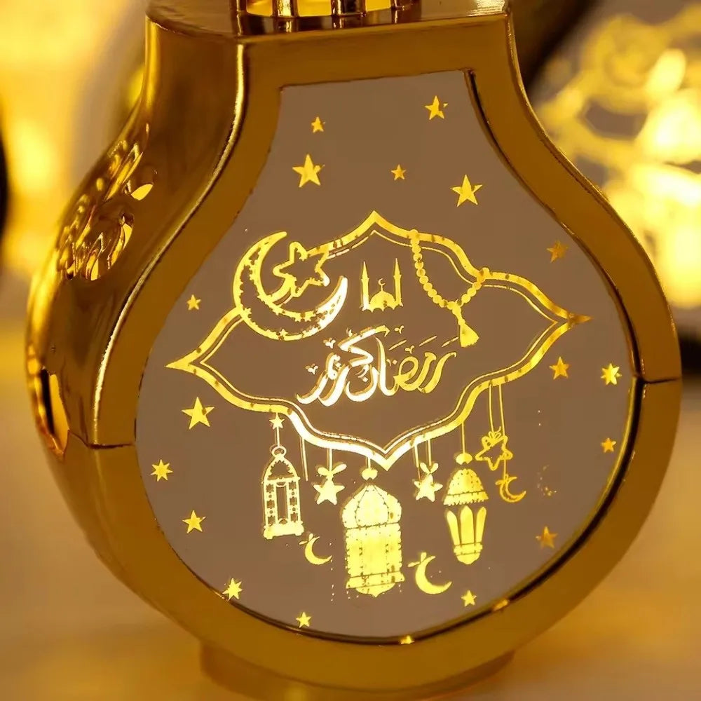 New Eid Mubarak Moon Ramadan Decoration LED Lantern Plastic Handheld Moon Lantern Castle Lights Islamic Party Decoration