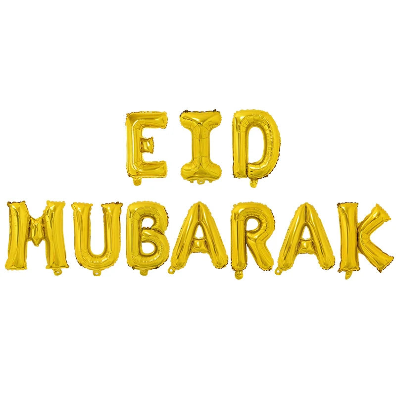1Set Eid Mubarak Letter Foil Balloons Ramadan Kareem Decorations Star Moon Helium Globos 2024 Muslim Islamic Party Supplies Gift