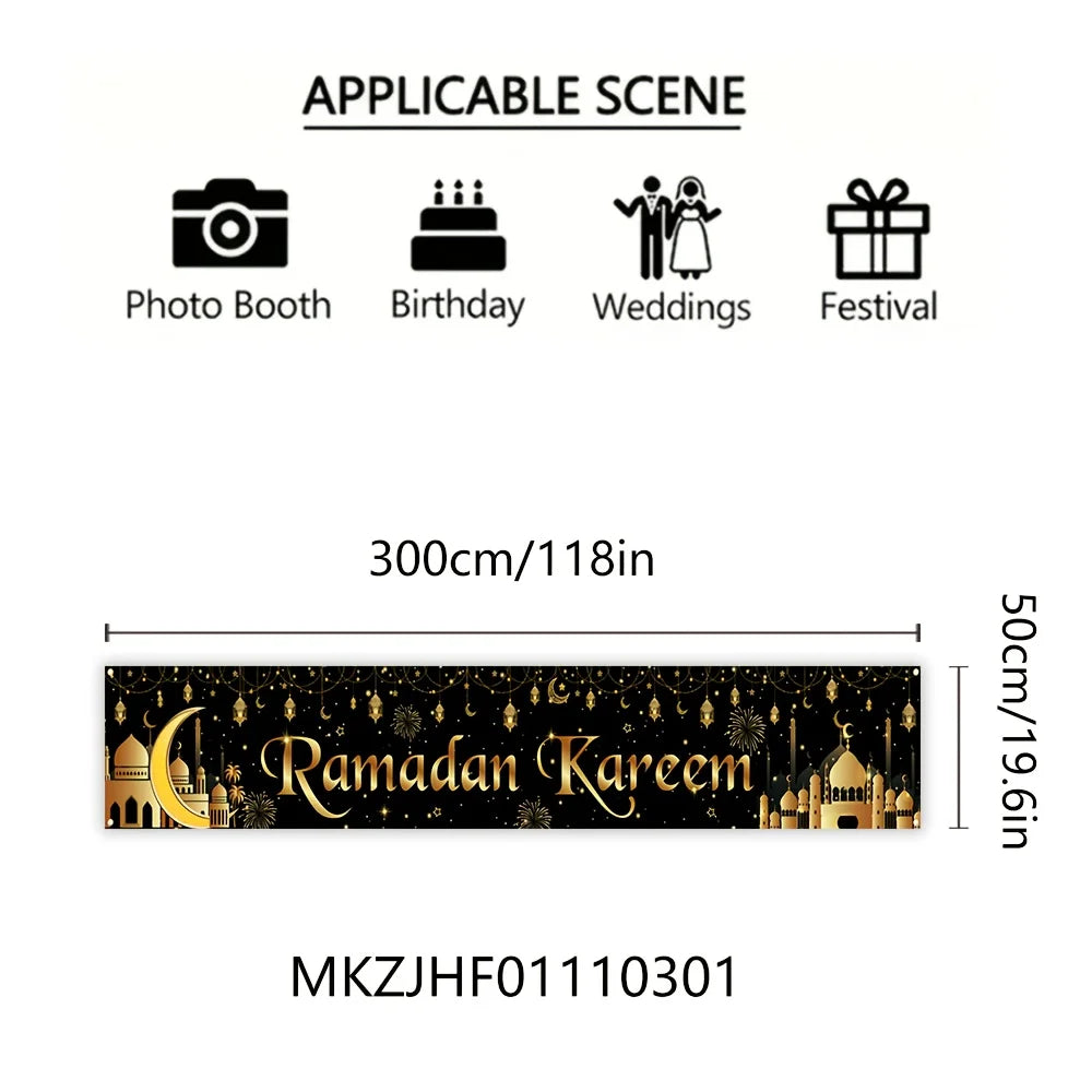 VIKAMA Ramadan Karim Banner Tapestry Black Gold Star Moon Mosque Eid al Fitr Outdoor Courtyard Festival Party Decoration