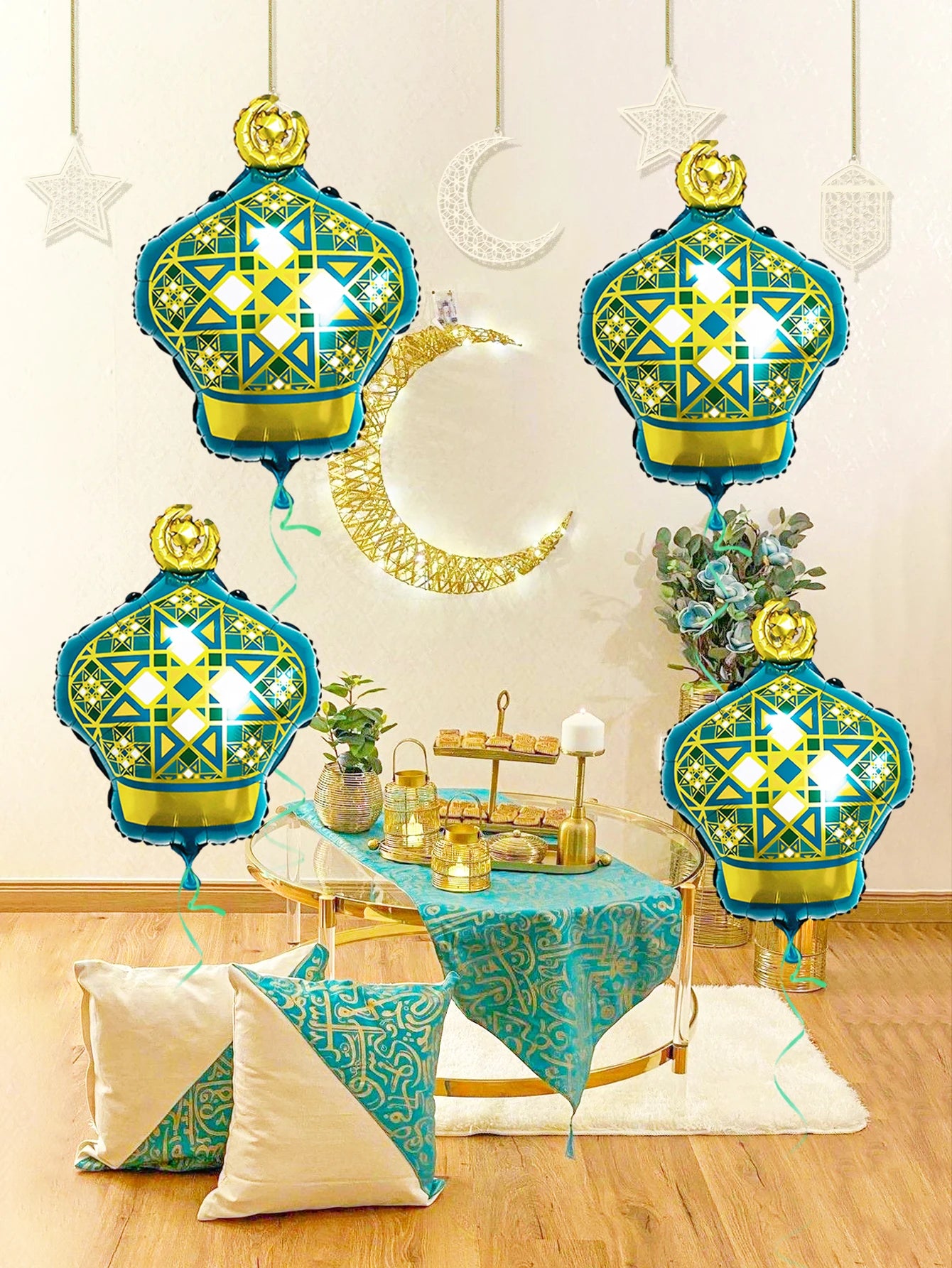 2/4pcs Green Ramadan Aluminum Foil Balloons for decoration, suitable for Ramadan, Eid al-Fitr parties,Eid celebrations.