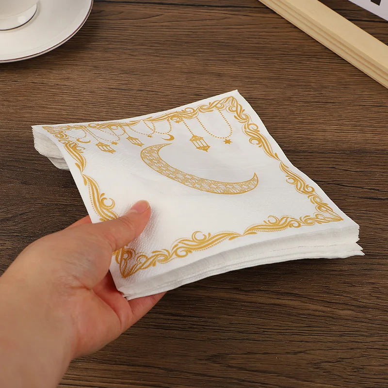 20Pcs Ramadan Paper Napkins Gold Moon Star Disposable Paper Tissues 2026 Muslim Islamic Eid Party Home Table Decoration Supplies