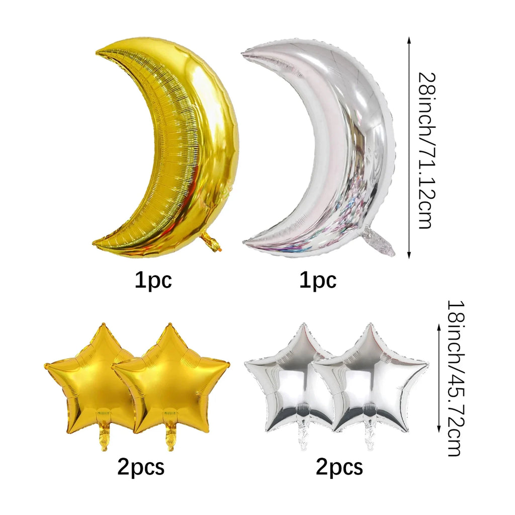 6pcs Moon and Star Balloon Set, Eid al Fitr Balloon Decoration, Family Ramadan Party Decoration, Ramadan Event Decoration