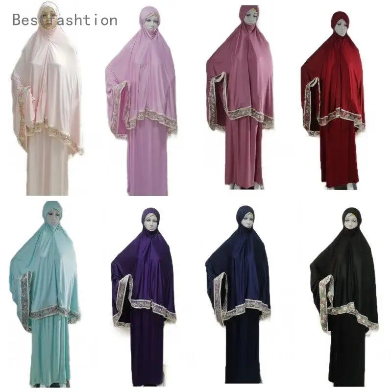 2PCS Women Muslim Islamic Hijab Blouse Skirts Sets Ramadan Prayer Khimar Abaya Robe Arab Burqa Middle East Vestidos