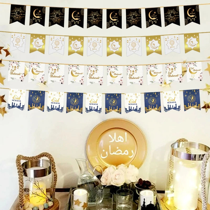 EID Mubarak Banner Ramadan Kareem Decoration 2026 Wall Hanging Flag DIY Making Ramadan Party Supplies Islamic Muslim Home Decor