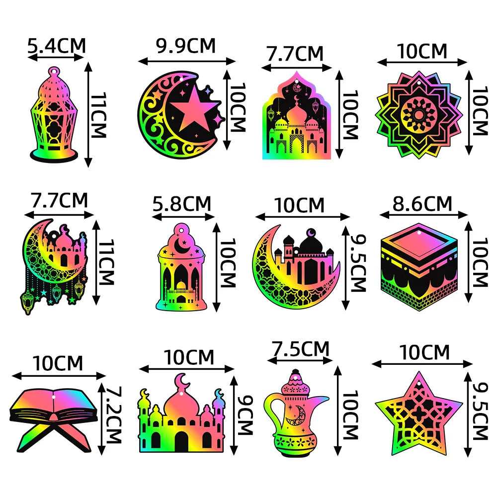 EID MUBARAK Scratch Painting DIY Scratch Card Moon Ornaments Xmas Tree Hanging Pendant EID MUBARAK Ramadan Decor