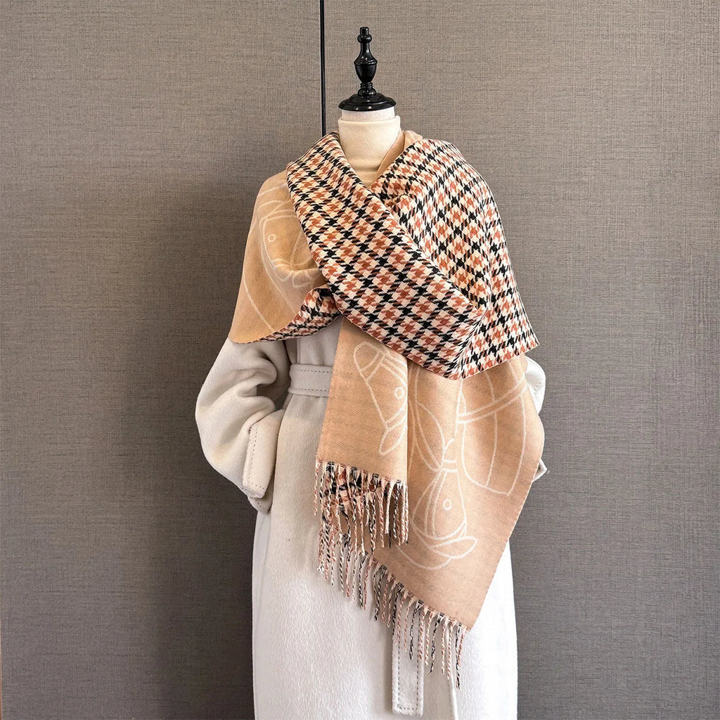 Long Soft Double Sided Jacquard Scarf Women Winter Warm Thickened Shawl Wrap with Fringe for Outdoor Activities Scarves Hijab