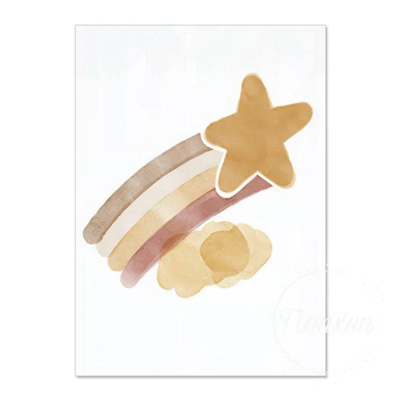 Nursery Wall Art Sun Stars Moon Earth Posters And Prints Children's Room Decoration Cartoon Universe Picture For Kid Room Poster