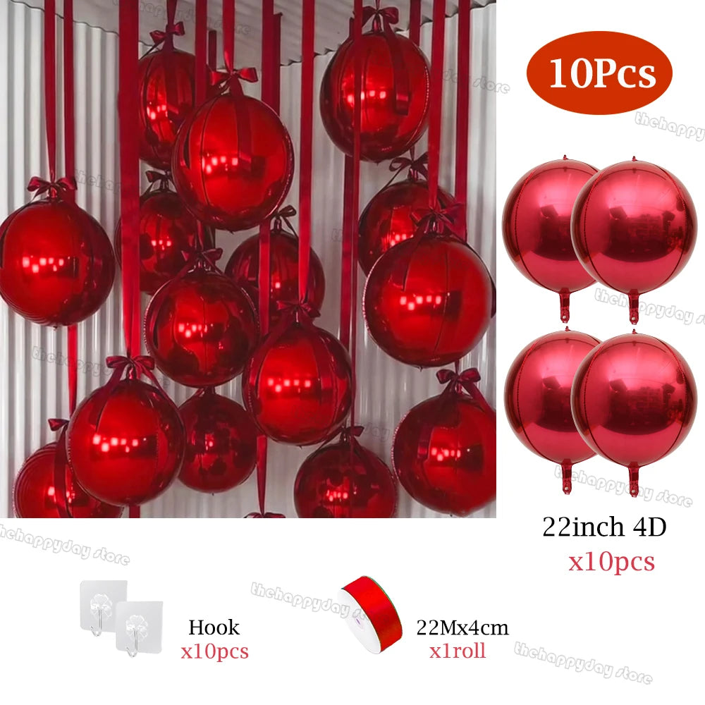 20/10Pcs Hanging 4D Round Foil Balloons 22in Dark Green 4D Round Balloon for Wedding Birthday Xmas Party Helium Air Globos Decor