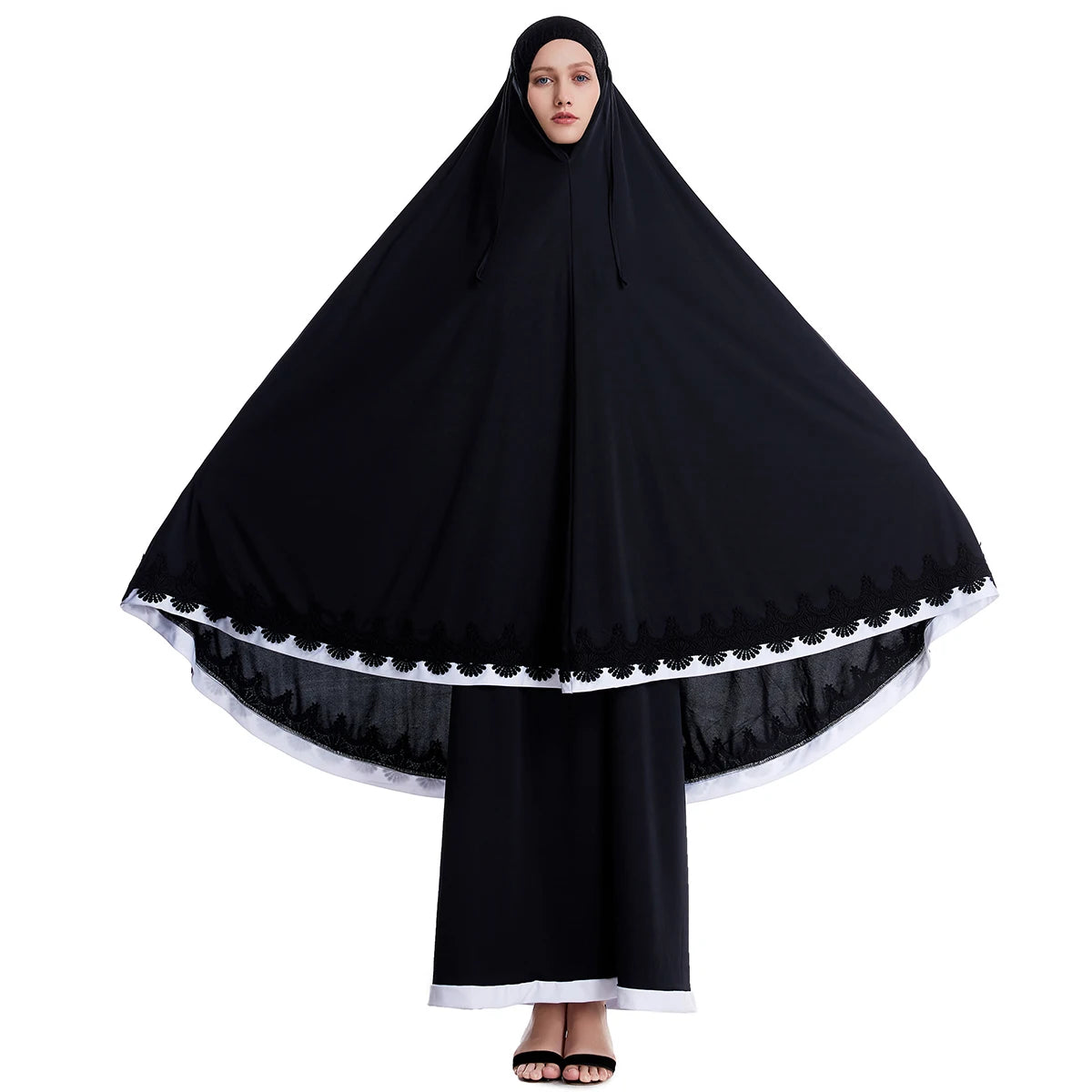 Muslim Women Burqa Dress Lace Two-piece Suit Ethnic Lady Hijab Abaya Suit Ramadan Eid Prayer Garment