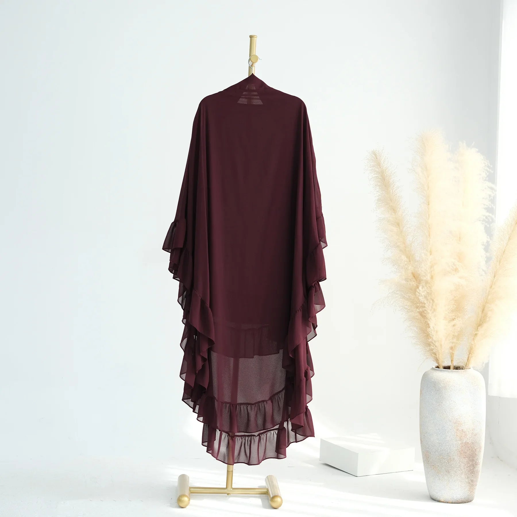 Ruffles Extra-long 2 Layers Chiffon Khimar, Sweet Muslim Women Hijab Scarf, Dubai Turk Islamic Clothing, Headscarf, Ramadan Eid