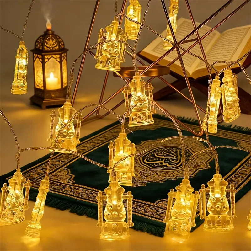 1pc Ramadan String Lights LED Small Lantern Transparent Oil Kareem Palace Lamp Battery Powered For Home Garden Party Wall Decor