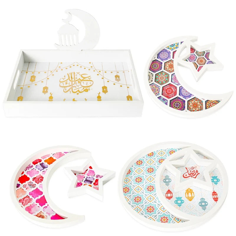 EID Mubarak Decor Wooden Tray Ramadan Decoration for Home Islamic Muslim Party Decor Mubarak Ramadan Kareem Gift Eid Al Adha
