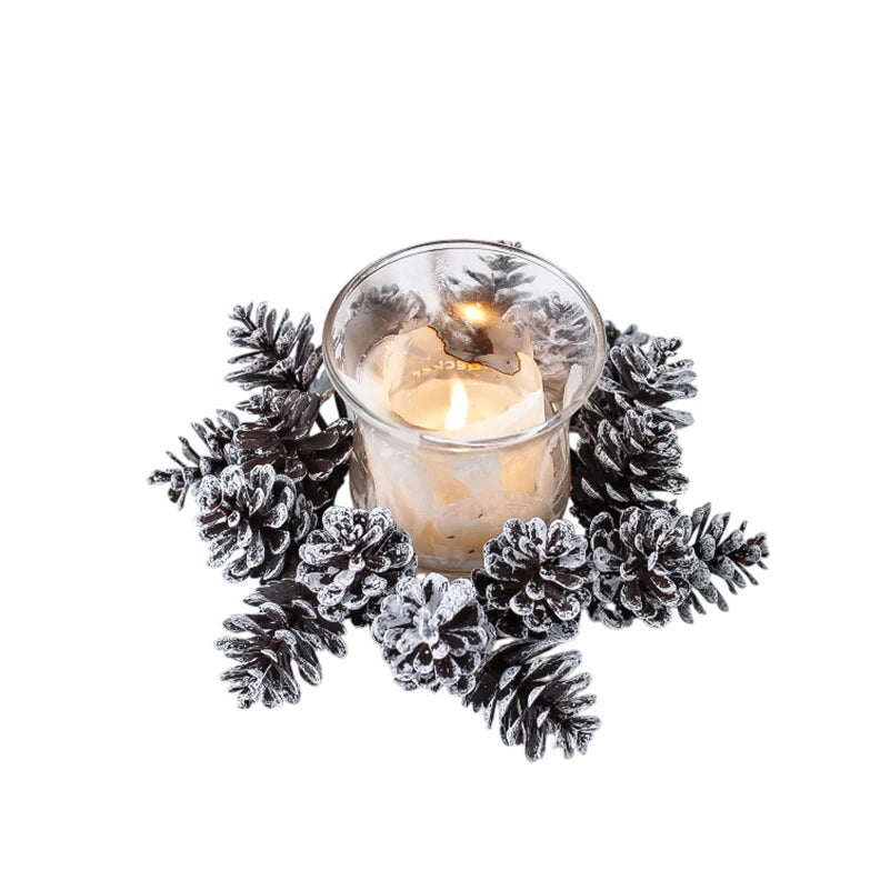 Red Berry Wreath Classic Candle Holder Decorative Ring Festive Pinecone Decoration For Table Decor Holiday Gathering Christmas