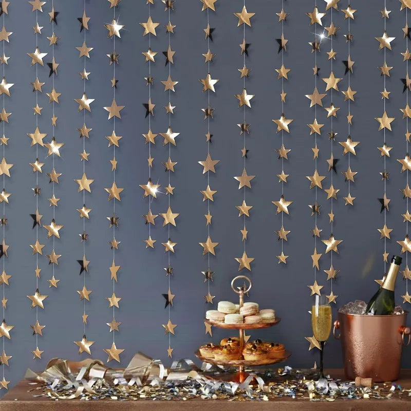 Champagne Gold Party Decorations Star Dots Garlands  Hanging Paper Heart Streamer Banner Wedding Valentine Day Party Flag Decor