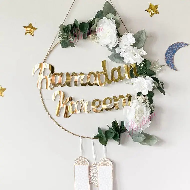 DIY Eid Mubarak Wreaths with Artificial Flower Leaves for Ramadan Kareem Islam Party Decoration Muslim Home Wall/Door Decor