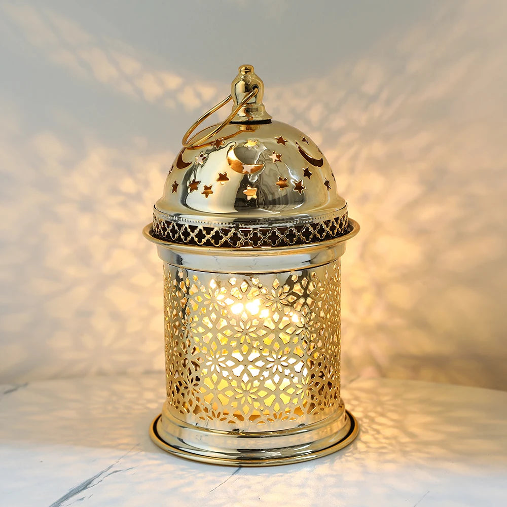 Gold Metal Lantern Lights Fancy Dome Ramadan Decoration Lamp With Music Eid Mubarak Home Decors Islamic Muslim Gifts Eid al-Fitr