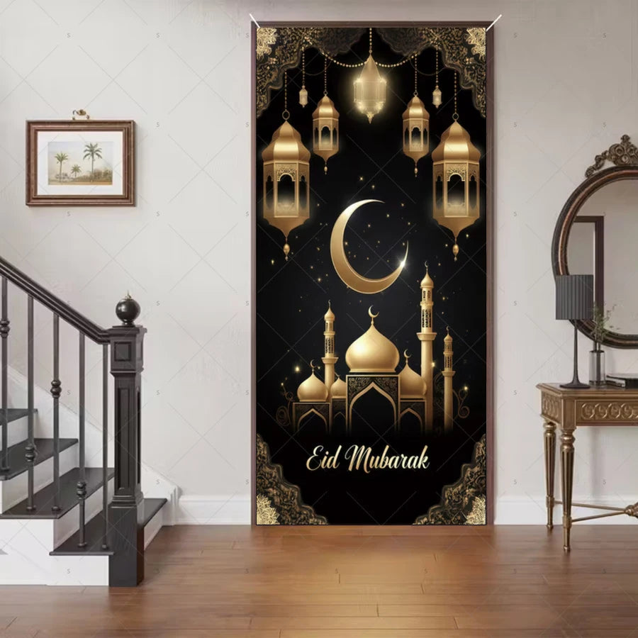 Ramadan Eid Door Cover Backdrop Supplies Moon Mosque Background Islamic Muslim Festival Theme Party Decoration Photography Props