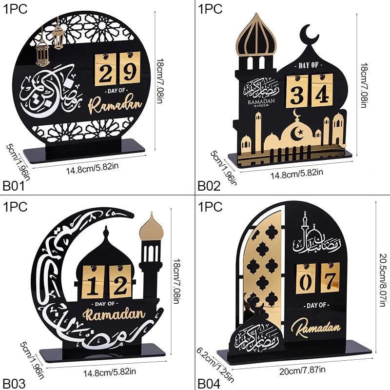 Black Gold Ramadan Countdown Calendar Gift Day Of Acrylic Ramadan Calendar Ornament With Replacing Number 2025 Eid Mubarak Decor