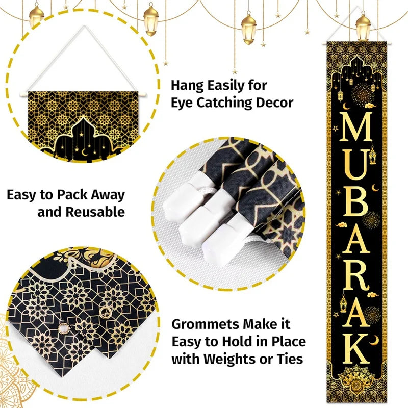 Eid Mubarak Door Banner Ramadan Decoration 2026 for Home Mubarak Ramadan Kareem Islamic Muslim Party Decor Eid Al Adha Gifts