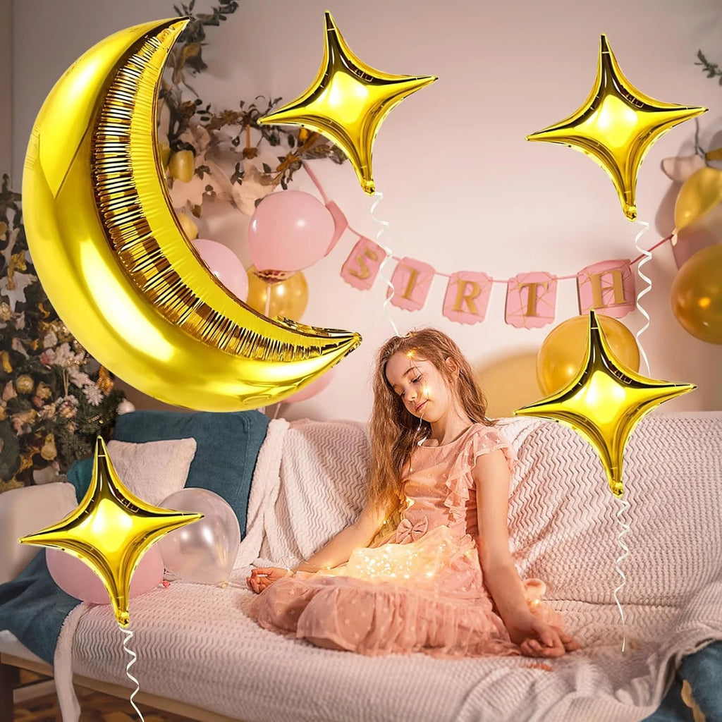 5pcs/Set 36Inch Gold Moon Foil Helium Balloons Muslim Festiva Eid Party Decoration Eid Mubarak Ramadan Kareem Hajj Party Supplie
