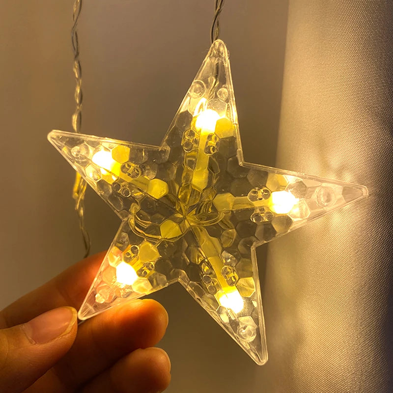 2026 Eid Al-Fitr Mubarak LED String Lights Moon Stars Curtain String Lights Islamic Ramadan Kareem Decoration for Home Garden