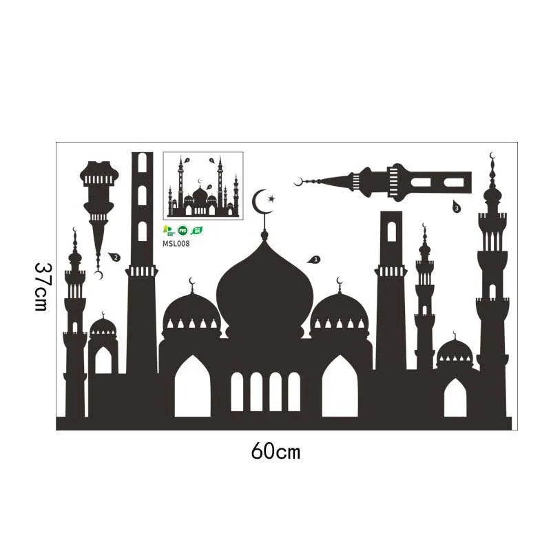 Ramadan Kareem Wall Stickers Moon Star Lantern Wall Decal 2024 Eid Mubarak Decorations for Home Muslim Islamic Party Decorations