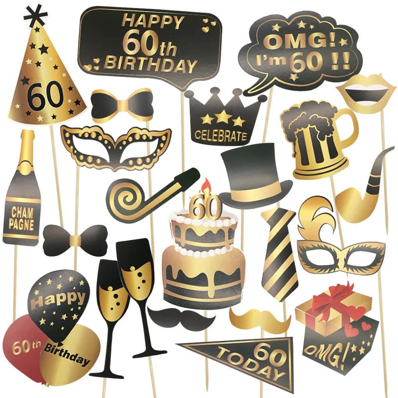 1Bag 30 40 50 60 Year Handheld Photo Booth Props Adult 30th 40th 50th 60th Birthday Party Photography Props Anniversary Supplies