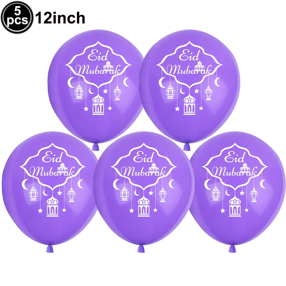12inch Eid Mubarak Party Decorations Happy Eid al-Fitr Latex Balloons Gold Purple Black Moon Castle Print Confetti Balloons