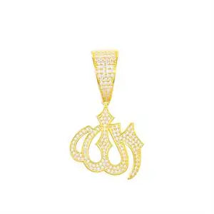 Moissanite Sparkling Full Diamond Islam Muslim Rune Pattern Pendant Allah Religious Necklace 925 Sterling Silver Men's Jewelry