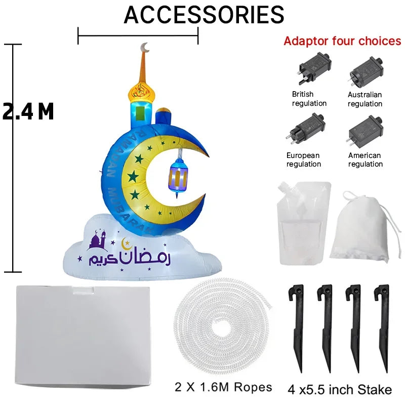 Ramadan Decoration 2025 Inflatables Eid Mubarak Crescent Moon & Star Minaret LED Lights Indoor Outdoor Garden Shop Cafe Decor