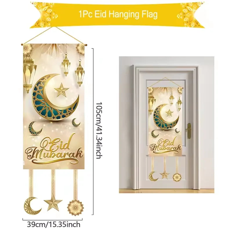Eid Mubarak Decoration Hanging Flag Eid Mubarak Decor 2025 for Home Islamic Muslim Party Decor Ramadan Kareem Eid Al-Fitr Gift
