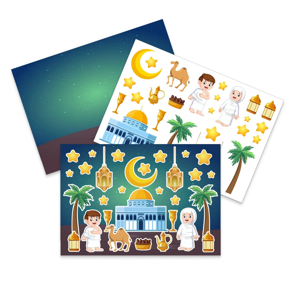 12Sheets Eid Mubarak DIY Stickers Kids Puzzle Game Toys Islam Muslim Party Supplies 2026 Ramadan Home Decoration Wall Sticker