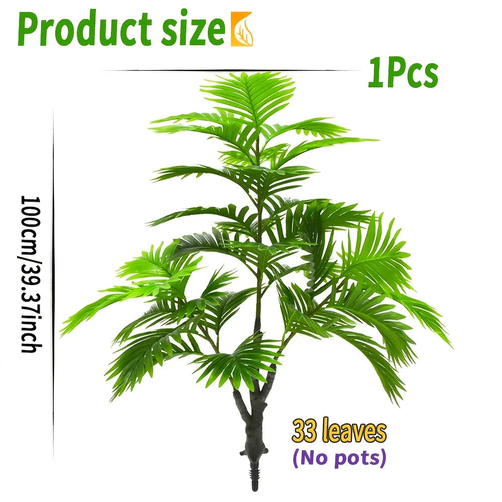 1Pcs 33 Leaves 100cm/39.37inch Realistic Artificial Palm Tree with UV Resistance for Home, Office, Indoor and Garden Decoration