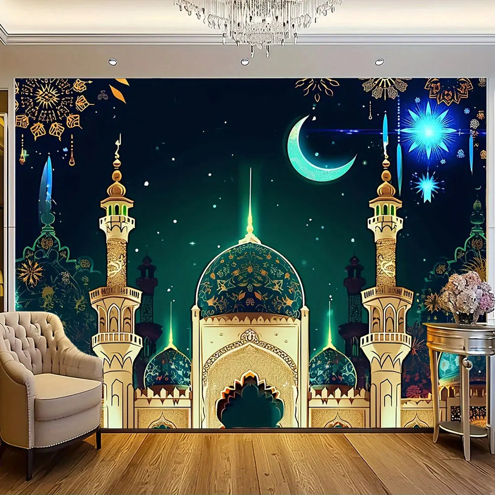 Eid Mubarak Backdrop Eid Mubarak Banner Moon Star Castle Eid Mubarak Background Islamic Eid Mubarak Ornament for Photography