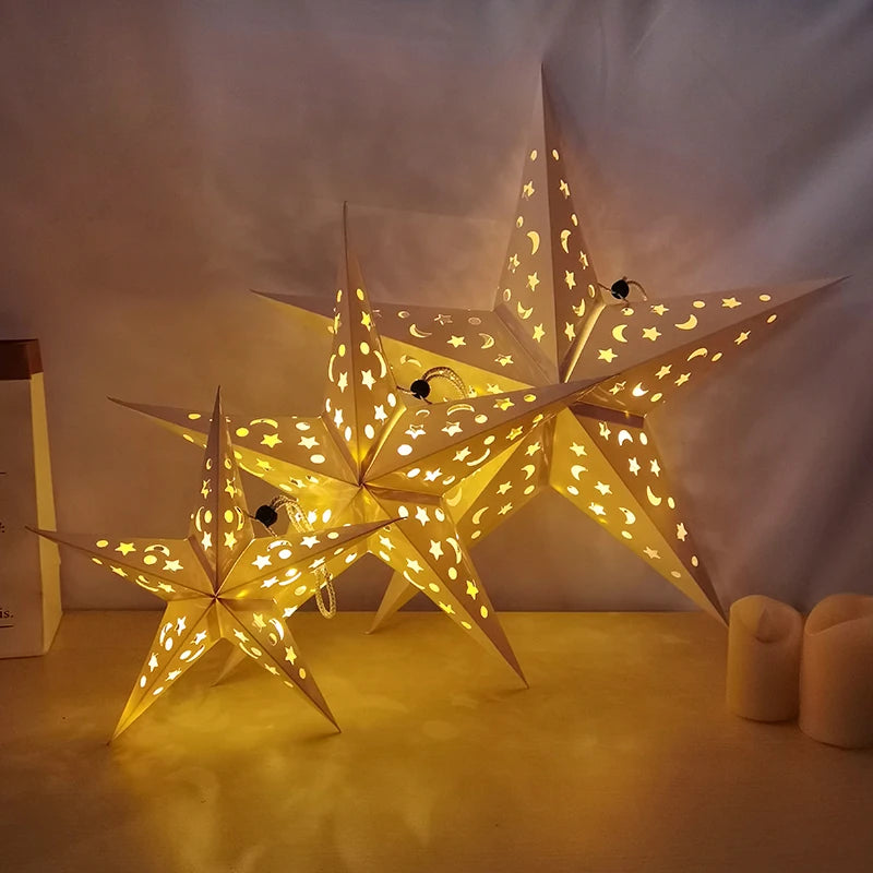 Eid Mubarak Decoration Hollow Star Hanging Pendant Ramadan Kareem LED Light Lantern 2025 Islamic Muslim Party Supplies Birthday