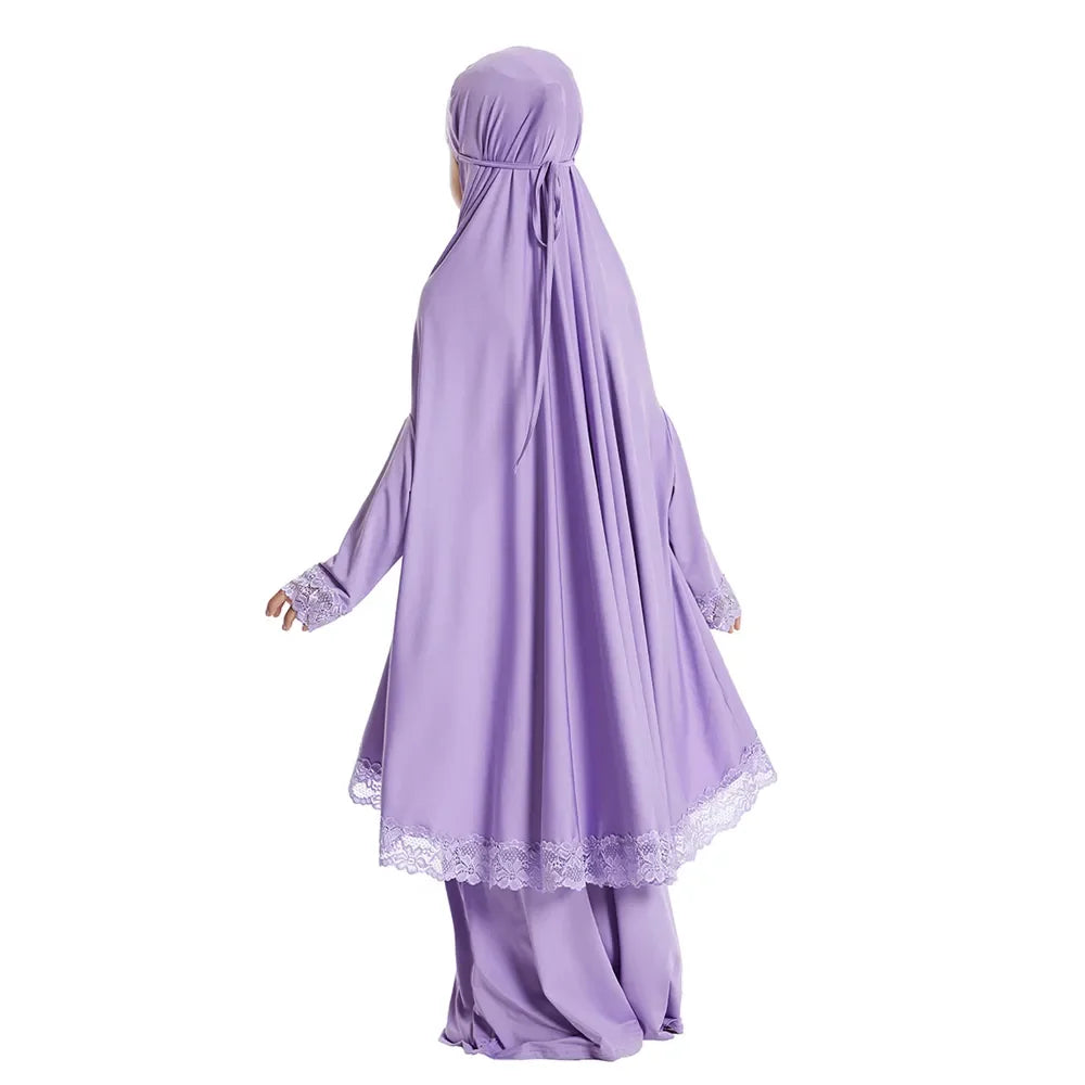 Muslim Kids Girls Hijab Dress Ramadan Khimar Skirt Set Overhead Eid Prayer Garment Burqa Abaya Robe Kaftan Hooded Gown
