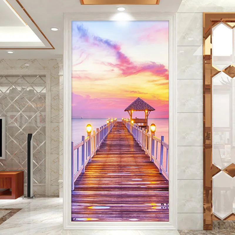 Medieval Stone Hutongs DIY Door Wall Sticker Home Decor Living Room Children Room Bedroom Art Mural Self-adhesive PVC Wallpaper