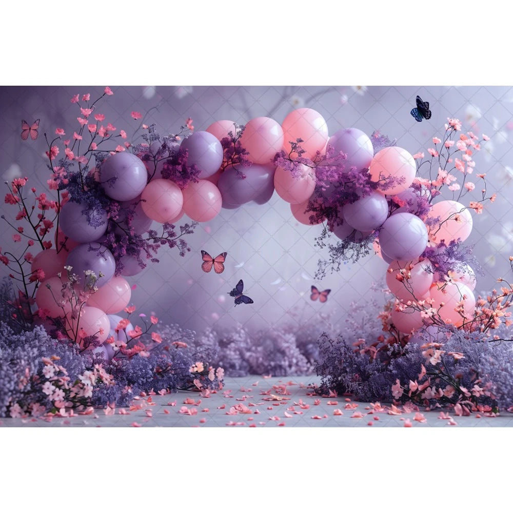 Birthday Photographic Backgrounds Baby Shooting Props Butterfly Purple Balloons Backdrops Photography Room Decorations Photozone