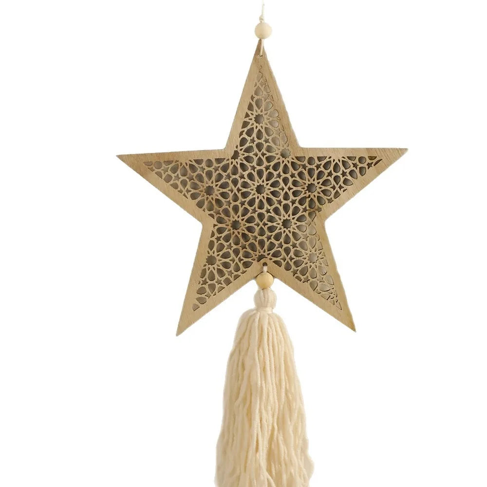 Ramadan Wooden Hanging Ornaments Moon and Star Hollow Mesh Wall Decor Islamic Eid Mubarak Muslim Decor?Ramadan Kareem Gift