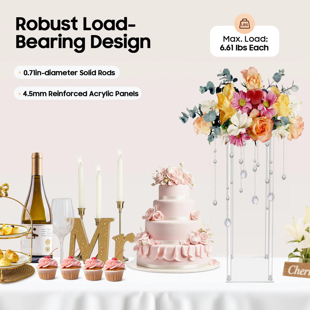 10Pcs Acrylic Vase Wedding Flower Stands Set 60cm Height Clear Column Rack Geometric Display Stand for Home Party Wedding Decor