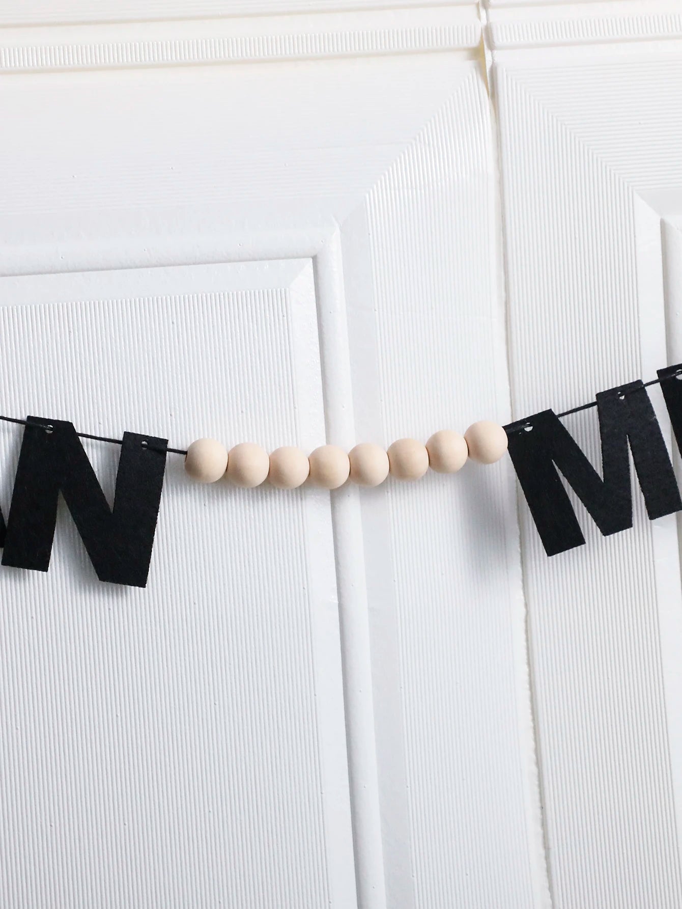 Ramadan Kareem Mubarak Banner Decor Black Felt Letters Garland with Wooden Beads Islamic Eid Festival Wall Hanging Ornament Gift