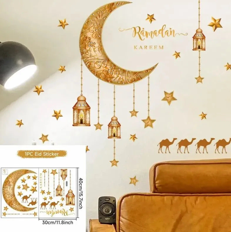 Eid Mubarak Window Stickers Kareem Ramadan Decoration 2025 For Home Islamic Muslim Party Decor Mubarak Ramadan Wall Sticker Gift