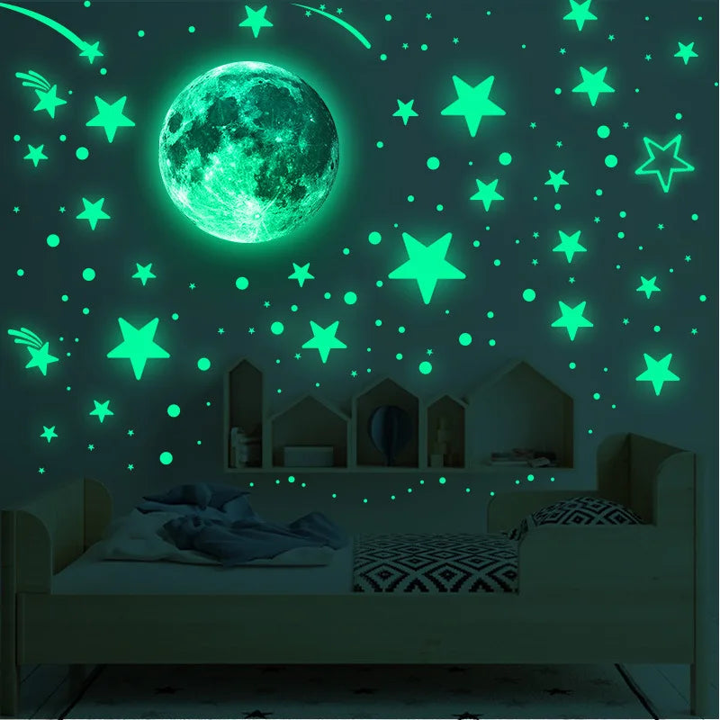 Luminous Moon Stars Wall Stickers for Kids room Bedroom Decor Glow in the dark Earth Wall Decals Noctilucent Stickers Home Decor