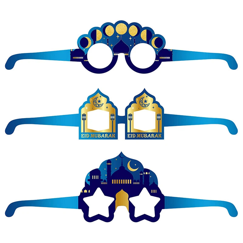 6Pcs Paper Glasses EID Mubarak 2025 Ramadan Decorations For Home Islamic Muslim Photo Booth Props Gifts Eid Al Adha Party Decor